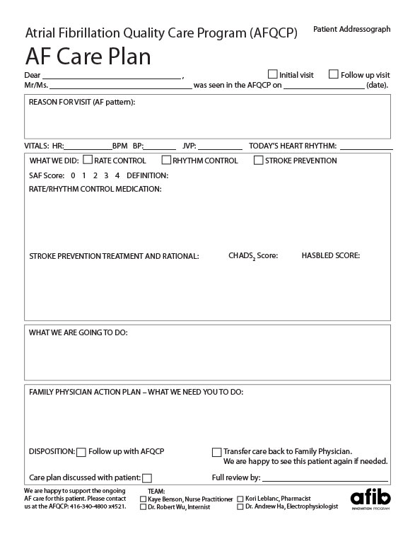 Afib Innovation Program Clinical Tool Af Qcp Care Plan