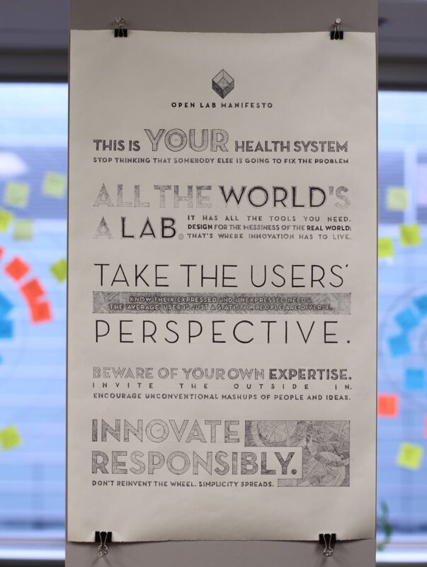 The Open Lab Manifesto poster in the office